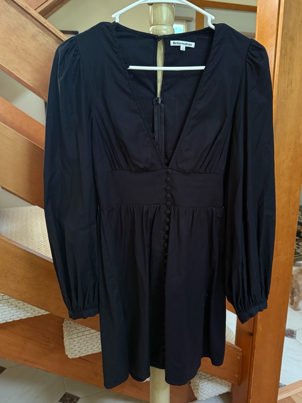 Reformation Black V-Neck Long-Sleeve Mini Dress